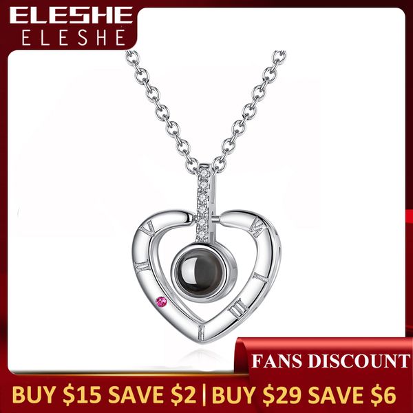

eleshe 2019 new 925 sterling silver 100 languages i love you projection pendant necklace romantic love memory wedding jewelery