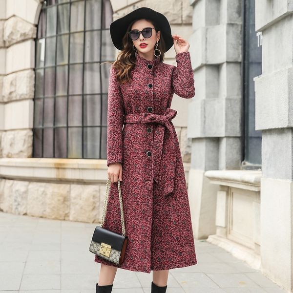 

new woolen coat female 2019 autumn winter popular ladies coats standing collar slim wool coats large size windbreaker 4xl, Black
