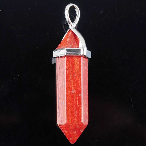 

wojiaer natural red river jasper gem stone hexagonal pointed reiki chakra healing silver pendant bead for necklace jewelry dn3052