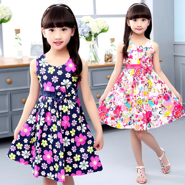 

summer dresses for girls a-line print floral girls dresses o-neck bohemian kids clothes for girls fashion baby princess dress, Red;yellow