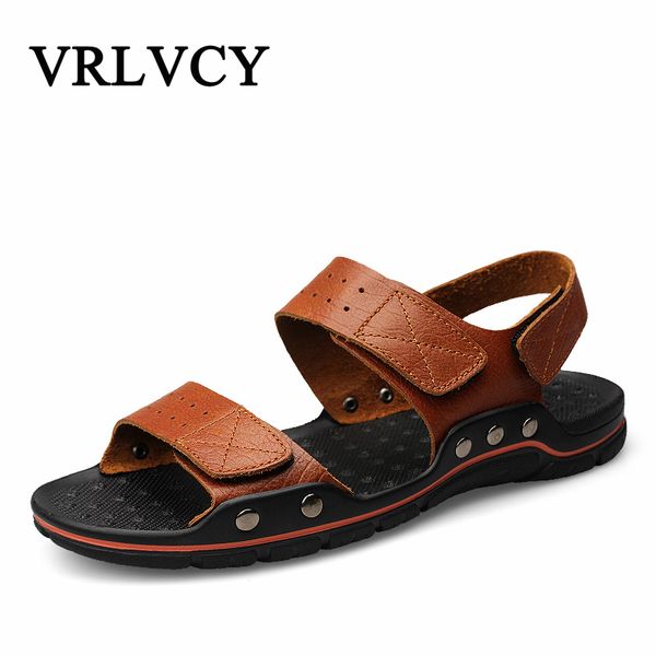 

men's sandals 2018 new summer fashion men's leather full leather british sandals shoes outdoor, Black