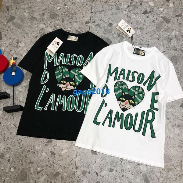 

high end женщины девушки футболка вышивка кошка письмо печати с коротким рукавом блузка летняя рубашка tee milano fashion design роскошные п, White