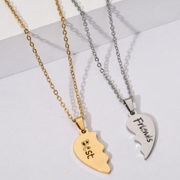 

2pc/lot fashion friends heart pendant necklace gold silver color stainless steel necklaces for women jewelry gift
