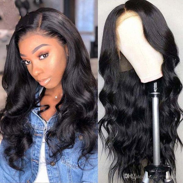 

360 lace frontal wigs body wave medium size cap wavy pre plucked 360 full lace wig human remy hair wig for black women, Black;brown
