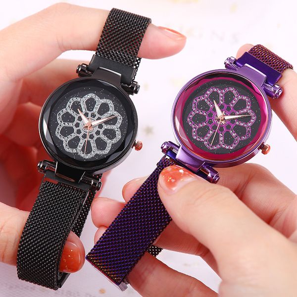 

casual women romantic wrist watch women's watch magnet strap ladies clock large dial flower simple dress gfit montre femme, Slivery;brown