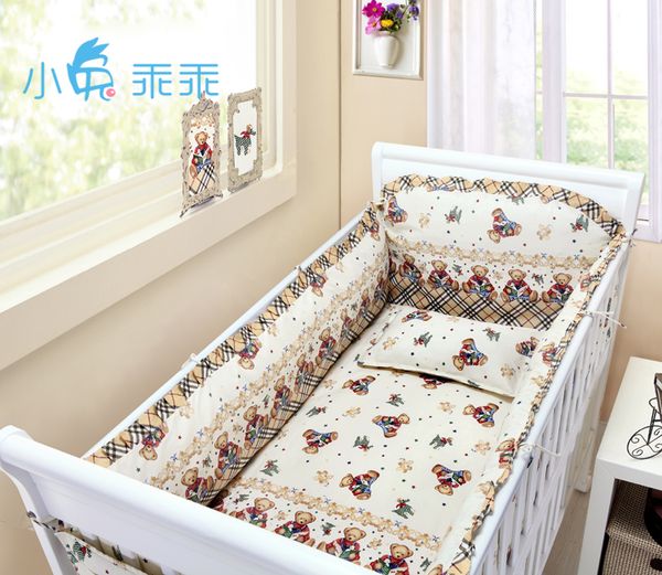 

promotion 6/7pcs bear infant 100% cotton bedding set crib kit 100% cotton baby bedding piece set,duvet cover ,120*60/120*70cm