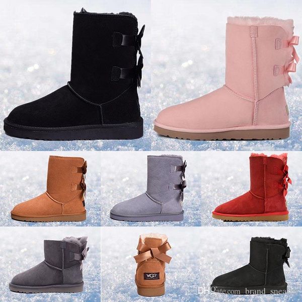 

2019 designer boot women winter snow boots fashion australia classic short bow boots ankle knee bow girl mini bailey size 35-41