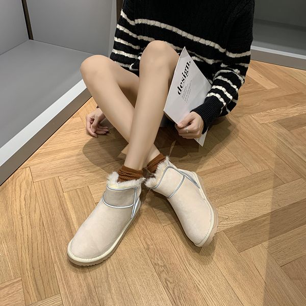 

women snow boots luminous plush ankle boots women 2019 fashion thick soled winter short booties for ladies 3 colors, Black