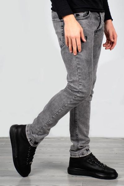 

deepsea gray tumbled laser cut slim fit denim pants 1902129, Blue