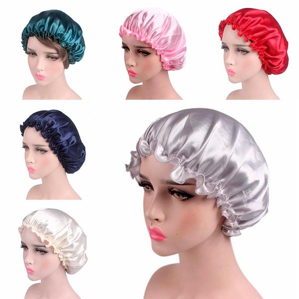 

10styles женщины sleep cap сатин night bonnet головных уборов beanie hat волос красоты упругие ванна caps новый 10 цветов an2973