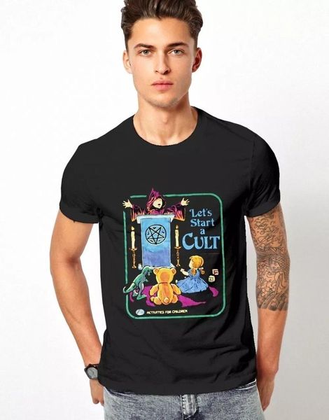 

pudo yf lets start a cult 70s vintage t-shirt gothic witchcraft funny tee halloween clothing black, White;black