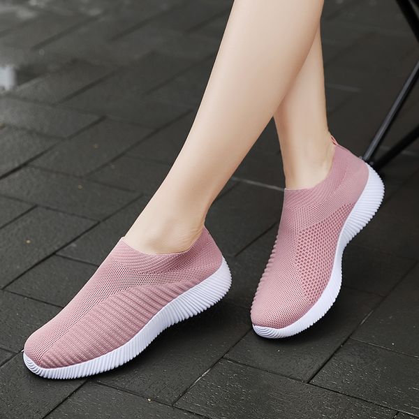 

moipheng 2019 women sneakers vulcanized shoes sock sneakers women summer slip on flat shoes women plus size loafers walking flat f45, Black