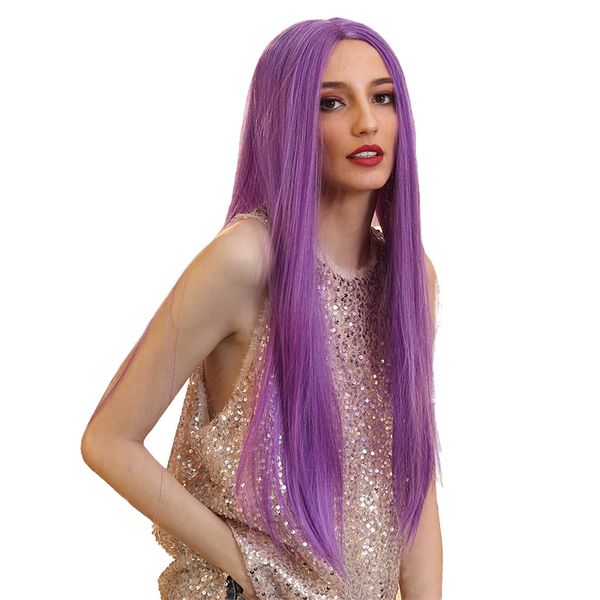 

26'' anime women lace front straight middle part synthetic comic cosplay wig, Black