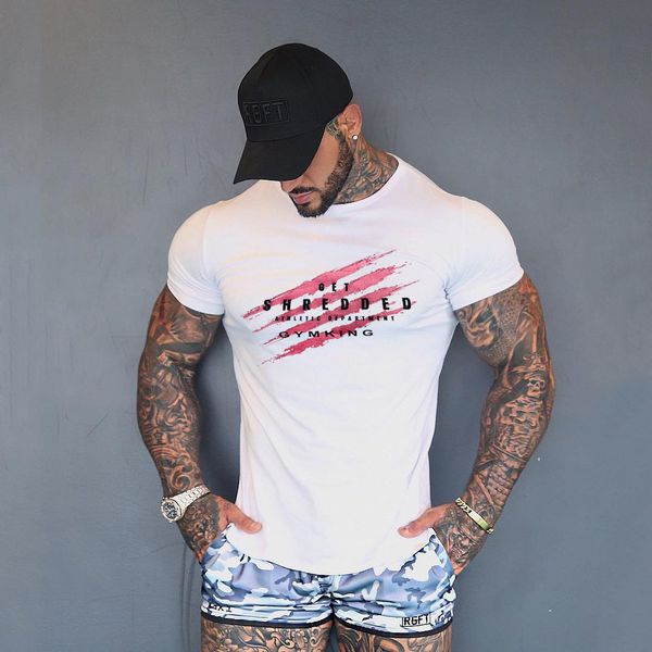 

new workout clothes cotton rise gyms t shirts mens short sleeve t-shirt muscle gyms fitness clothing 2021 bodybuilding c024, White;black