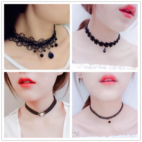 

fashion jewelry necklace black braided chokers women lady accessories rope chain resin water drop party, Golden;silver