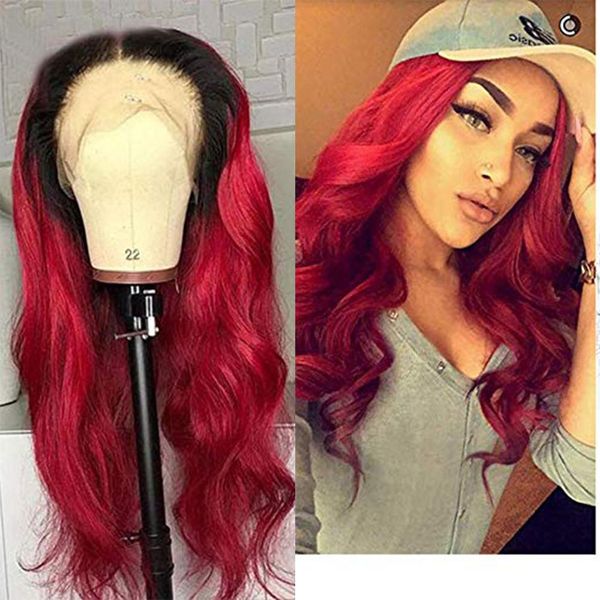 

ombre burgundy 1b/red 360 lace front wigs human hair natural wave brazilian remy glueless pre plucked full lace wig with natural hairline, Black