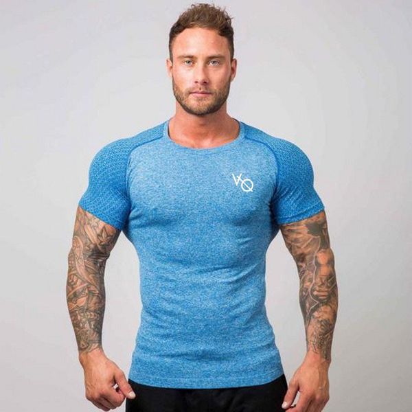 

brand running shirt men compression tights men's short sleeve t-shirts quick dry sport jersey gym fitness mens rashgard camo, Black;blue