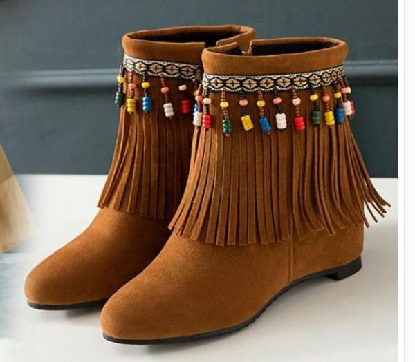 

2019 women's boots in winter with new style slope heel round head@2160, Black