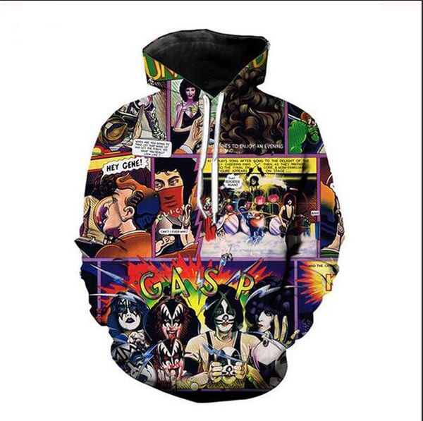 

wholesale-new fashion cool sweatshirt hoodies 3d print mens womens casual rock metal kiss band style streetwear clothes k0292, Black