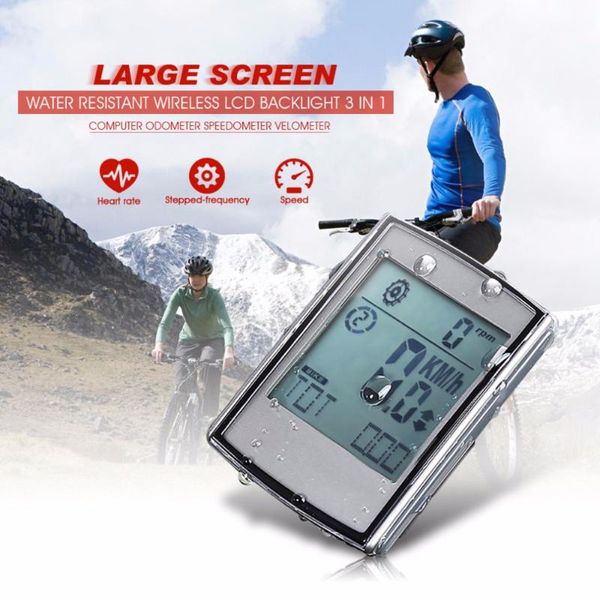 

3 in 1 wireless bicycle computer bike odometer speedometer lcd display with cadence heart rate monitor