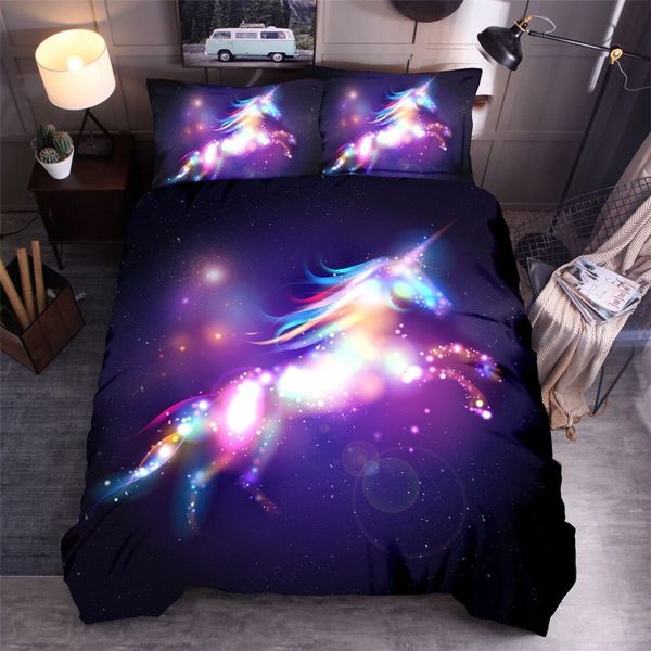 

european simple girls unicorn bedclothes digital printing colorful geometric duvet cover set soft adults bedding set eu single