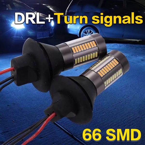 

2 pieces 66smd dual model car daytime running light turn signal drl led t20 7440 1156 p21w py21w t25