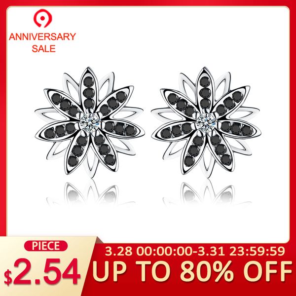 

black awn] flower genuine 925 sterling silver jewelry black spinel stone engagement stud earrings for woment119, Golden;silver