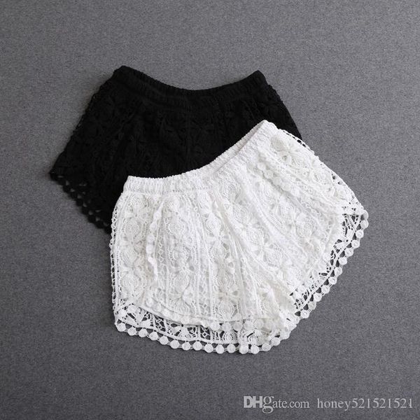 

new design women's summer beach vacation elastic waist wide leg lace hollow out shorts casual pants