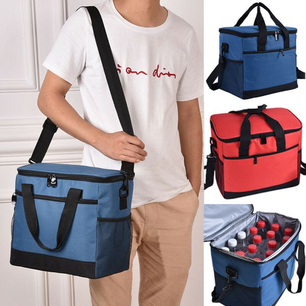 

portable insulated lunch bag large school 600d oxford camping lunchbox zipper cooler thermal bags, Blue;pink