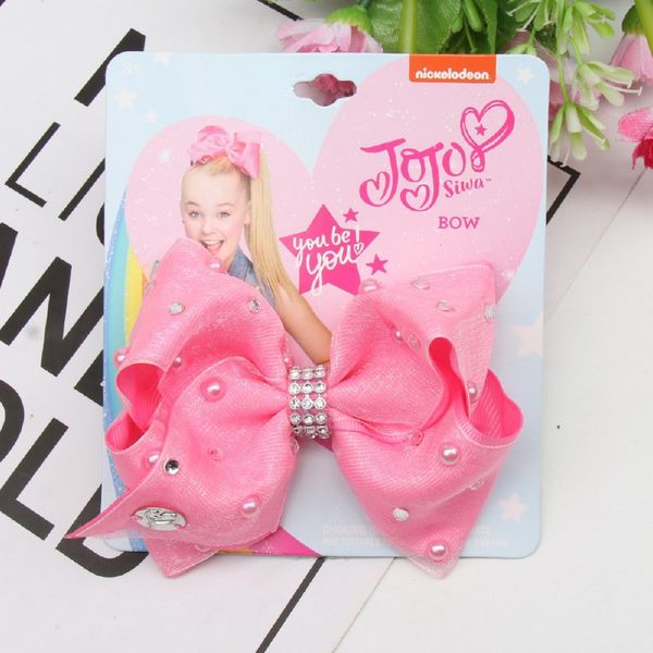 

girls jojo 4.5 inch hair bows alligator clips pink bow hairpins with pearl fashion headwear kids hair accessories, Slivery;white