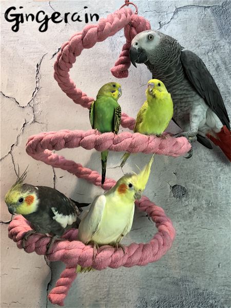 

gingerain l:220cm diameter 3.5cm big bird perch toy spiral cotton rope chewing bar big parrot swing climbing standing toys