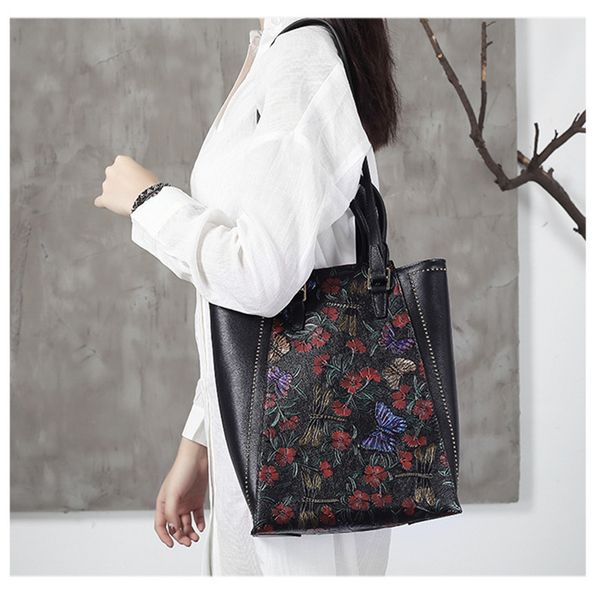 

genuine leather bag vintage flower embossed women bag brands designer real cow leather ladies handbag shoulder