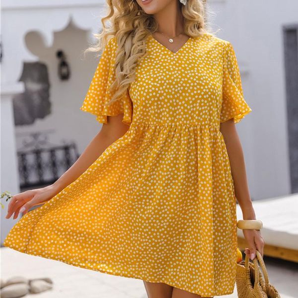 

polka dot print ethnic summer beach female split stylish style women dress short sleeve v-neck spaghetti strap beach dress#j30, Black;gray