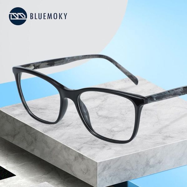 

bluemoky women square spectacle frame patterned acetate men clear lens eyewear 2020 brand optical computer eyeglasses, Black