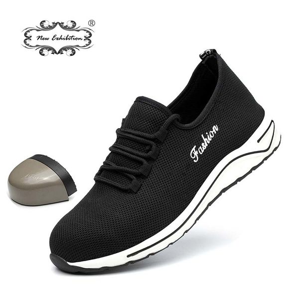 

new exhibition men fashion lightweight safety shoes breathable anti-smashing steel toe caps work shoes mens casual sneaker boots mx190819, Black