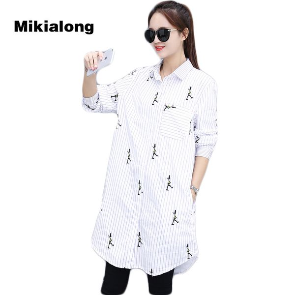 

mikialong 2017 vintage embroidery long striped white shirts women 4xl plus size blouse kimono femme cotton long sleeve