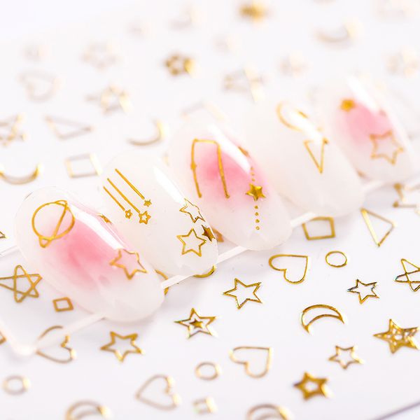 

nail foil sticker gold and silver moon stars nail art accessoires adhesive paper diy design 3d decoration for manicure back glue, Black
