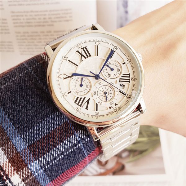 

swiss brand calibre luxury watches for men all functional chronograph quartz watches sub dial work stainless steel strap watch, Slivery;brown