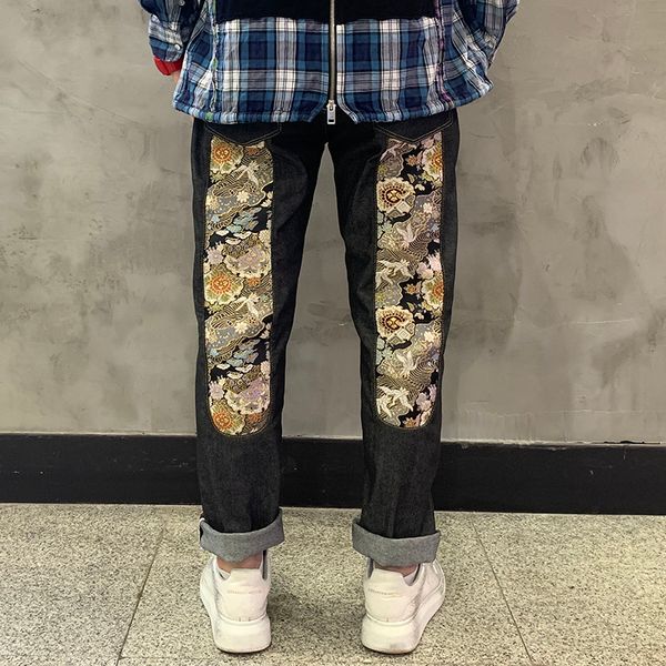 

2020 mens badge rips stretch black jeans fashion designer slim fit washed motocycle denim pants panelled hip hop trousers, Blue