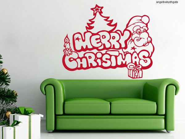 

christmas santa claus christmas tree gifts decal merry art vinyl sticker home bedroom wall sticker art diy mural mc026