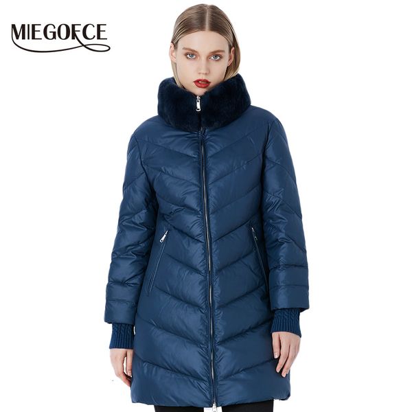 

miegofce 2019 winter women's parka collection windproof women's thick coat european style rabbit fur collar women's warm jack, Black;white