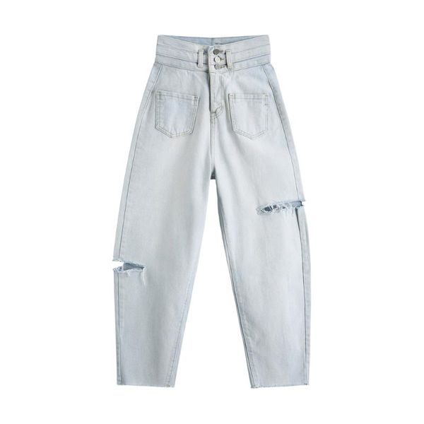 

2020 new women jeans for women fashion ripped hole loose jeans high waist casual cotton jean female denim harem pants wj125, Blue