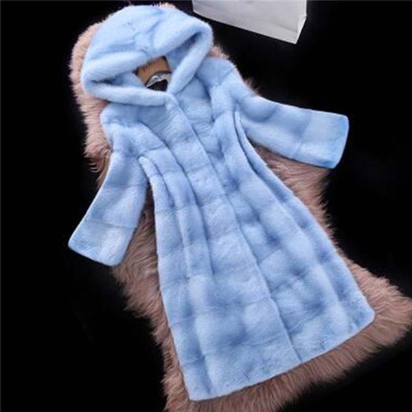 

winter thicken warm shaggy faux fur coat women nine quarter sleeve hooded fur jackets overcoat long outwear oversized 6q2382, Black