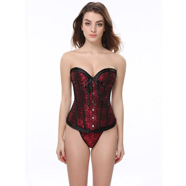 

2020 new fashion satin border lace up steampunk women corset bustier corselet bustier overbust slimming corsets in red & purple 898, Black;white