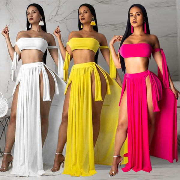 

womens off shoulder bandeau bikini set + cover up wrap skirt beach swimsuit