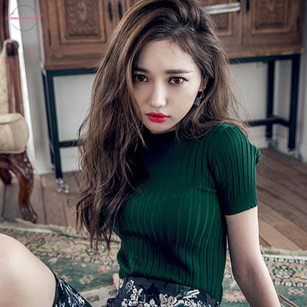 

women o neck knitted short sleeve solid thin t shirts girls knitting large elastic tees jh8078, White