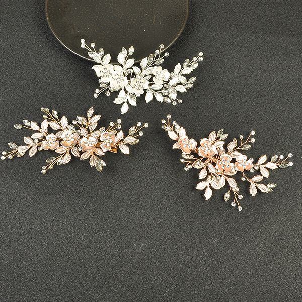 

silver/gold/rose gold color flower hair combs bridal rhinestone wedding hair jewelry accessories leaf head decoration ornament, Golden;white