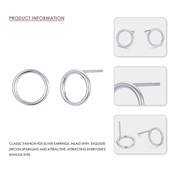 

cc 100% pure silver 925 stud earrings for women round shape office style pierced minimalist round circle punk jewelry cce534, Golden;silver