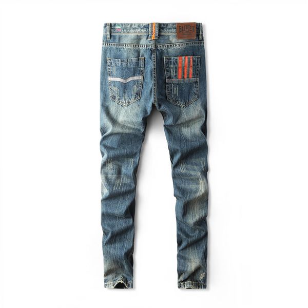 

2019 new arrival fashion men jeans straight fit leisure quality biker jeans denim trousers balplein brand ripped men pants, Blue