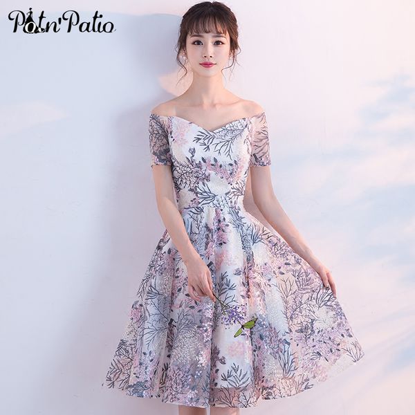 

potn'patio off shoulder prom dresses 2018 new arrival lace short graduation dresses simple homecoming, White;black